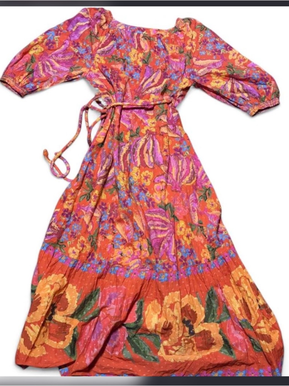 Farm Rio Spring Banana Wrap Maxi Dress Red Floral Tropical Boho Small - Picture 6 of 6